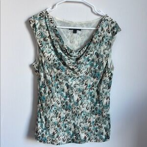 Nordstrom Blue and Brown Sleeveless Blouse with Draped Style